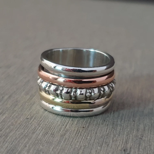 Three Tone <b>Spinner</b> Band <b>Ring</b> 925 Sterling <b>Silver</b> Handmade Anxiety Relief Jewelry - Product Image 3