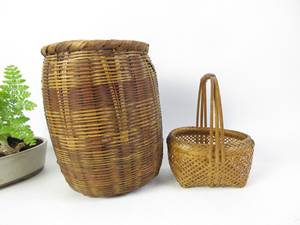 Ensemble de 2 paniers en bambou vintage japonais, paniers de rangement naturels tissés à la main, décoration rustique pour la maison, fournisseur, fabricant - Product Image 3
