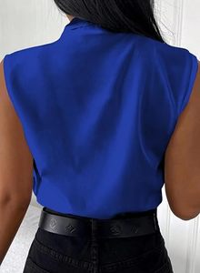 Débardeur sans manches en mousseline de soie pour femme, col en V, couleur unie, bleu décontracté - Product Image 3