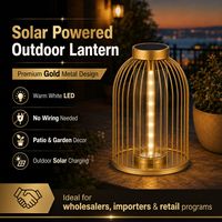 Lanterne LED solaire OEM en gros pour tombes, lanterne d'extérieur en métal doré, lampe de table de jardin LED en gros