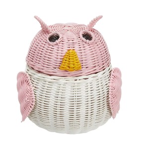 Panier de rangement en forme de hibou mignon, en rotin naturel, tissé à la main, mini organisateur pour la décoration de la maison - Product Image 1