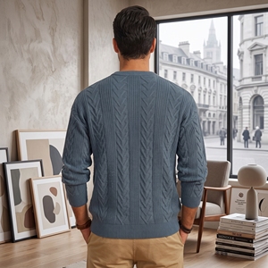 Pull en laine tricoté à motif géométrique pour homme, haut de gamme, à manches longues, décontracté, pour l'hiver, pour homme d'âge moyen - Product Image 2