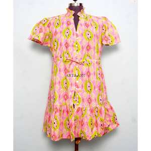 Vestido artesanal indio de algodón, elegante, de manga corta, estilo A, ecológico, con estampado floral, ideal para fiestas, regalo para novias, personalizado. - Product Image 2