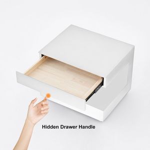 Table de chevet en forme de C à 1 tiroir blanc brillant avec table d'appoint élégante et légère - Product Image 3