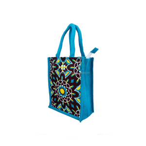 Sac fourre-tout en jute de qualité supérieure, écologique, imprimé géométriquement, avec poignée rembourrée, sac de shopping promotionnel fabriqué au Bangladesh - Product Image 4