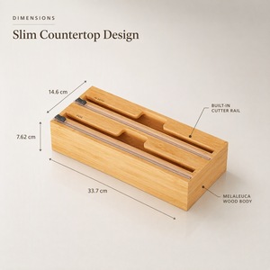 Melaleuca Wood Foil <b>and</b> <b>Cling</b> <b>Film</b> <b>Dispenser</b> 2 in 1 Kitchen <b>Cutter</b> Box Plastic Wrap Holder Countertop Organizer Wholesale - Product Image 2