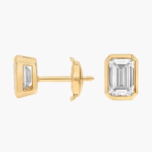 2 CTW Lab Grown Diamond Emerald Cut Stud Earrings 14K White Gold Rhodium Plated Bezel Set Luxury Fine Jewelry - Product Image 4