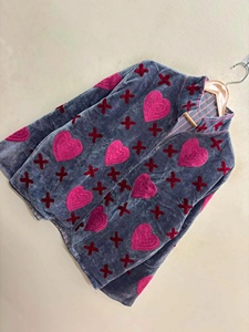 <b>Velvet</b> <b>Jacket</b> With Pink Hearts <b>Jacket</b> Embroidery Stand Collar Full Sleeve Winter Coat Gift for Her - Product Image 2