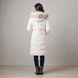 Veste longue matelassée pour femme avec capuche en fourrure, manteau d'hiver épais coupe-vent à manches longues et fermeture éclair, doudoune longue - Product Image 2