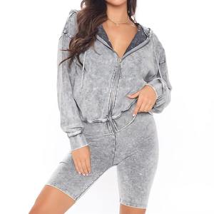 Ensemble deux pièces pour femme, sweat-shirt et short en tricot décontracté 100% coton, coupe ample, avec poches, pour l'hiver - Product Image 5