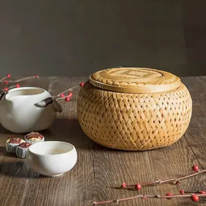 Mini Cesta de Bambú con Tapa, Caja Redonda de Almacenamiento, Organizador de Cocina, Contenedor de Alimentos, Cajas Pequeñas para Empacar, Decoración del Hogar, Regalo - Product Image 3
