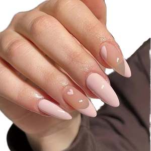 Faux ongles courts en ABS à couverture complète, motif cœur rose décoratif avec autocollants détachables, 24 pièces, style français Ms. Miemie - Product Image 6