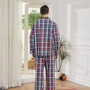 Pyjama en flanelle à carreaux, ensemble boutonné à manches longues, vêtements de nuit en coton doux pour l'hiver, pantalon long décontracté avec poche - Product Image 5