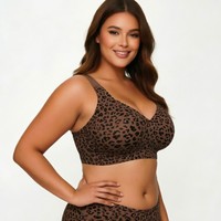 Conjunto de sujetador push-up sin aros y braguita de punto transpirable con estampado de leopardo para mujer, uso diario, ODM