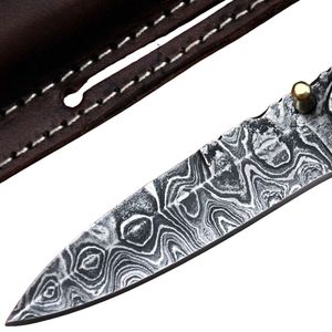 Couteau de chasse en acier Damas à lame fixe de qualité supérieure, manche en bois fait main, étui en cuir, couteau utilitaire pour le camping, la randonnée et les voyages en plein air - Product Image 3
