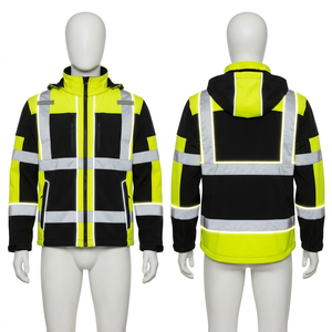 เสื้อแจ็คเก็ตซอฟต์เชลล์แบบสะท้อนแสง Hi Vis 320 GSM โพลีเอสเตอร์ผสมสแปนเด็กซ์ สีเหลืองกรมท่า แผงตัดต่อสีตัดกัน พร้อมแถบสะท้อนแสง ปักลายตามสั่ง พิมพ์ลายสกรีน - Product Image 4