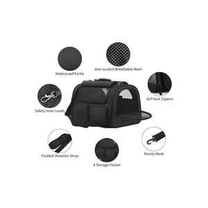 Soft-Sided Nylon Pet Carrier With Mesh Panel Zipper Closure For <b>Cats</b> Up To 10 Kg Black - Product Image 3