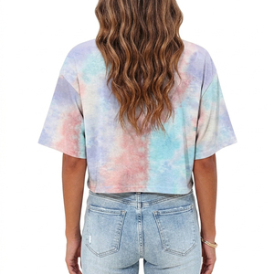 Camisetas Cortas de Verano para Mujer al por Mayor, Estilo Tie Dye Pastel, Manga Corta, Estampado Gráfico, Hombros Caídos, Oversize, Coloridas - Product Image 4