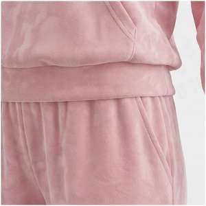 Women <b>Pink</b> Hooded <b>Tracksuit</b> Set Full Sleeve Solid Color Casual Jogger Pants With Side Pockets Midweight Polyester Autumn Wear - Product Image 5
