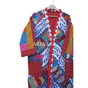 Handmade Elegant Vintage Kantha Short Kimono Robe 100% Cotton Luxury Floral Pattern Indian Quilt Smooth Summer Winter Autumn - Product Image 2