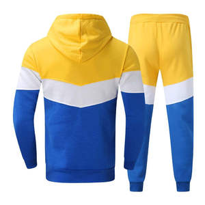 Men's Color Blocking Streetwear <b>Hoodie</b> Sweatshirt Set Casual Knitted Winter Wear Blue Yellow <b>White</b> Long Sleeve Jogger Pants - Product Image 4