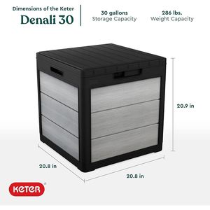 30 Gallon Resin Outdoor <b>Storage</b> <b>Box</b> Patio Side Table for Pool & Garden Accessories <b>Grey</b> Black - Product Image 3