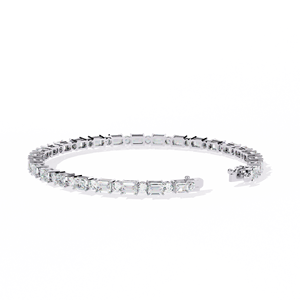 Bracelet tennis taille émeraude East West – Diamants de laboratoire CVD ronds alternés, en or rose massif 10K 14K 18K, ligne éternité - Product Image 6