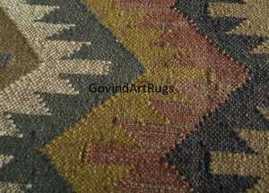Tapis kilim oriental tufté à la main, motif floral, mélange laine acrylique, rectangulaire, poils moyens, support en jute, lavable - Product Image 2
