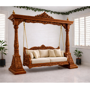 Columpio de Madera con Dosel Estilo Gran Palacio, Cuatro Postes, Acabado en Nogal, Muy Tallado, Jhula/Onjhal, Precio de Fábrica, ¡Gran Venta! - Product Image 6