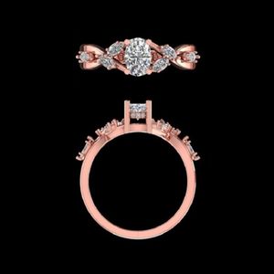 Élégante bague de fiançailles ovale en or rose 14k 18k avec bande torsadée unique et accents marquise pour femme, bijoux de mariée - Product Image 2