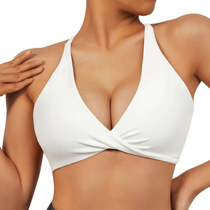 SUBN INTERNATIONAL Women's Green Twist <b>Halter</b> Sports <b>Bra</b> U-<b>NECK</b> T-line Straps High Support Yoga Fitness Wear Breathable - Product Image 6