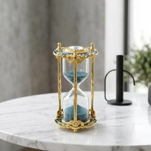 Lavish Gold And Blue Crystal Detailing Glass <b>Sand</b> <b>Timer</b> Luxury Decor And Gifting Hourglass Display Handcrafted From India - Product Image 1