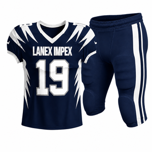 Nuevo Diseño de Uniforme de Fútbol Americano para Hombre, Conjunto de Jersey y Pantalones con Estampado por Sublimación Azul y Blanco, Número 19, Poliéster Transpirable - Product Image 2
