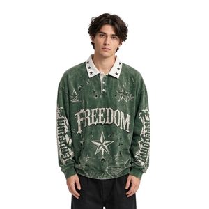 Sudaderas Polo de Algodón con Estampado Gráfico de Estrella Borgoña, Estilo Vintage, Color Rojo Borgoña, Diseño Desgastado - Product Image 5