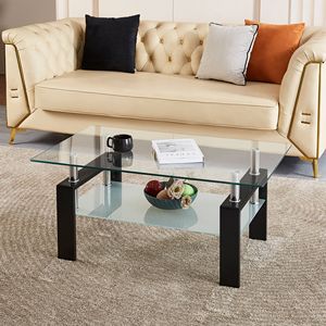 2-Layer Tempered <b>Clear</b> Glass Coffee <b>Table</b> for Living Room As Centerpiece - Product Image 1