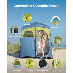 Tenda Doccia da Campeggio Portatile a Doppio Strato con 2 Stanze, Picchetti, Corde, Borsa per il Trasporto e Supporto - Product Image 4