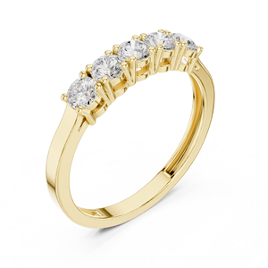 Anillo de Boda de Cinco Piedras Redondas de Diamantes en Oro Amarillo de 18K, Elegante Anillo de Aniversario para Mujer, Anillo de Diamantes, Banda de Diamantes Redondos - Product Image 1