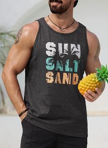 เสื้อกล้ามผู้ชายสีเทา แบรนด์ Six Trend Sports แบบไม่มีแขน คอกลม พิมพ์ลาย Sun Salt Sand สวมใส่สบาย ระบายอากาศได้ดี ผ้าถักเนื้อนุ่ม สีพื้น - Product Image 4