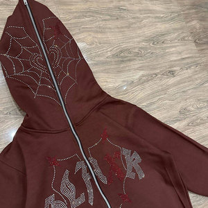 Sudadera con Capucha de Algodón y Forro Polar para Mujer, Diseño de Araña con Pedrería, Estilo Vintage, Transpirable, para Verano/Otoño/Invierno - Product Image 2