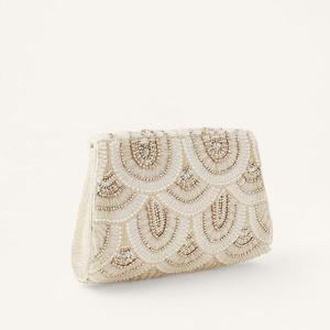 Handmade Beaded Clutch Bag Rectangular Shape <b>Ivory</b> Color Party Purse Embroidery Crafts Textile Material - Product Image 1