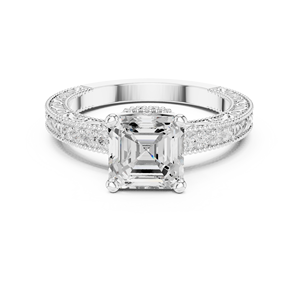 Anillo de Diamante Cultivado en Laboratorio con Corte Asscher de Diseño Elegante y Lujoso, Elaborado en Oro Blanco Sólido de 14k, Joyería con Certificado GRA - Product Image 1