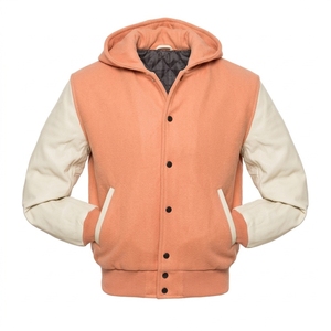 Chaqueta Varsity Azul de Lana para Hombre con Capucha, Mangas de Cuero Blanco, Diseño Color Block, Cierre de Botones, Abrigo de Invierno - Product Image 2