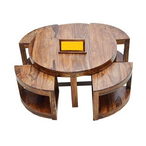 Mesa de Centro de Madera de Teca con Acabado Natural, Superficie Redonda, Estilo Moderno, para 4 Personas - Product Image 1