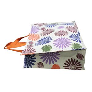 Bolsa de compras de yute laminado de PP reutilizable a prueba de agua de nuevo estilo exclusivo, bolsa de arpillera con asa automática, promociones de Flora - Product Image 5