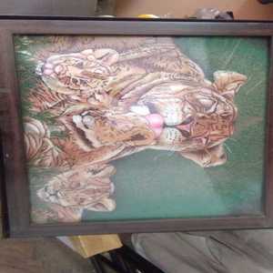 Nueva Llegada 2026 Hermosa Pintura en Madera de Tigresa Madre con 3 Crías en la Naturaleza, Hermosa Obra de Arte para Decoración de Pared del Hogar - Product Image 2