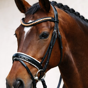 Bridon de cheval en cuir véritable de haute qualité avec cristaux or rose sur le nezier pour l'équitation Kirans Overseas Ko-2030 - Product Image 1