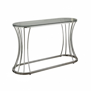 Table console au design moderne, élégante, avec plateau en verre transparent et structure en métal chromé poli, pour entrée, couloir ou comme table d'appoint. - Product Image 1