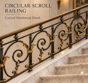 Circular Scroll Bronze Railing Balustrade <b>Handrail</b> for Luxury Hotels Villas Staircases and Decorative Architectural Interiors - Product Image 1