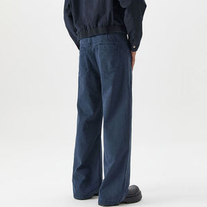 Jean large pour homme, taille haute, en toile de coton délavée, décontracté, avec poches, fermeture boutonnée, poids moyen, style automne - Product Image 3