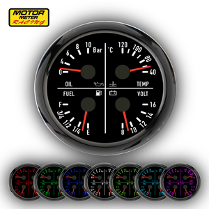Nouveau Jauge 4-en-1 80mm pour Pression d'Huile, Température d'Eau, Niveau de Carburant et Voltmètre, LED 7 Couleurs, Noir, 12V, Capteur pour Voiture et Bateau - Product Image 1